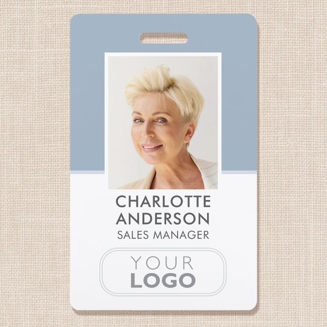Modern Staff ID Name Logo Business Dusty Blue Badge (Creator Uploaded)