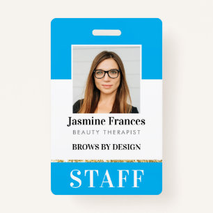 MODERN STAFF PHOTO ID work bold design aqua blue Badge