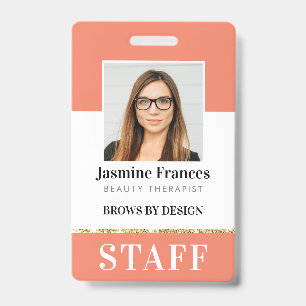 MODERN STAFF PHOTO ID work bold design orange Badge