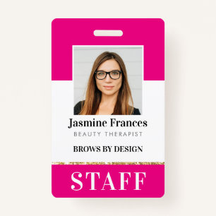 MODERN STAFF PHOTO ID work chic design pink Badge