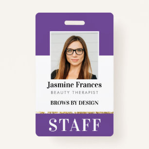 MODERN STAFF PHOTO ID work chic design purple Badge