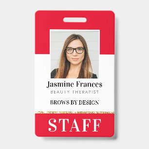 MODERN STAFF PHOTO ID work chic design red Badge
