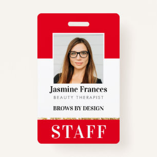 MODERN STAFF PHOTO ID work chic design red Badge