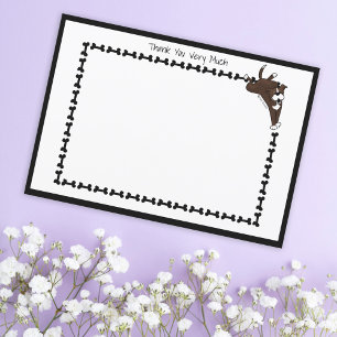 Modern Staffy Lab Dog Bone Black White Flat Thank You Card