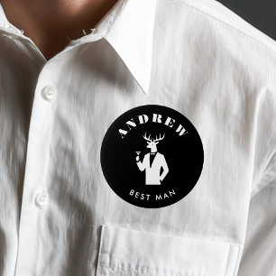 Modern Stag Party Black Bachelor Party Custom Name 3 Inch Round Button