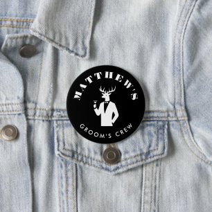 Modern Stag Party Black Bachelor Party Custom Name 3 Inch Round Button