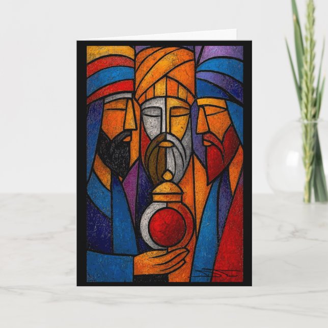 Modern Stained Glass Three Wise Men Holiday Card (Front)