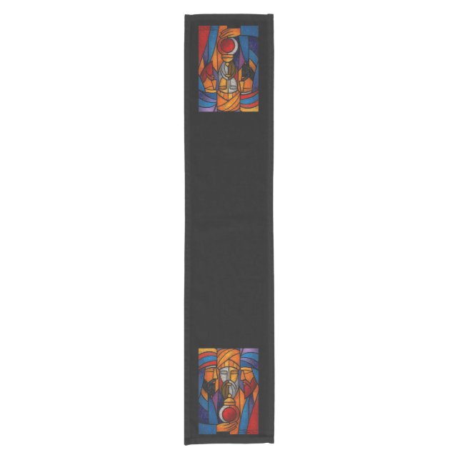 Modern Stained Glass Three Wise Men in English Short Table Runner (Front)