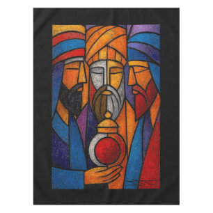 Modern Stained Glass Three Wise Men in English Tablecloth