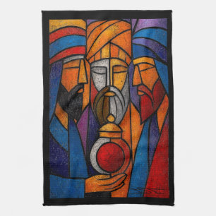 Modern Stained Glass Three Wise Men Kitchen Towel