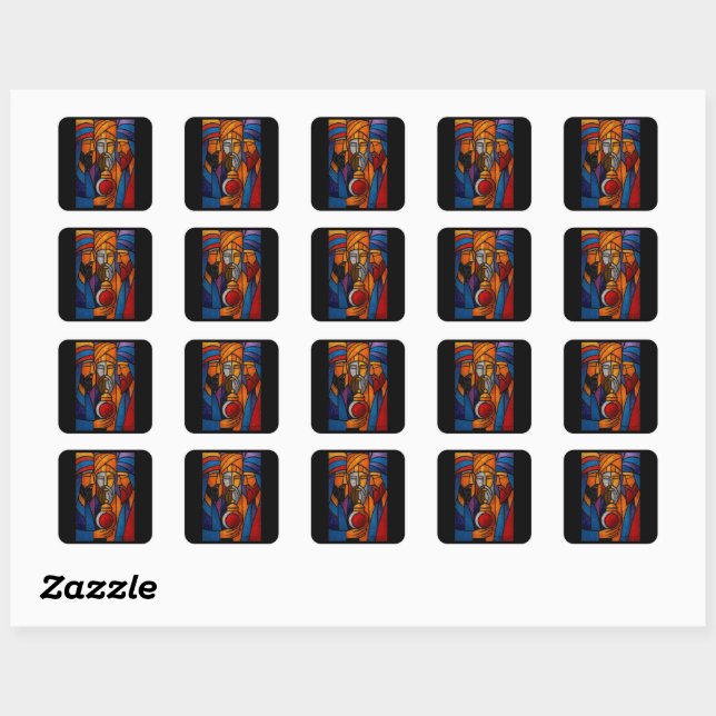 Modern Stained Glass Three Wise Men Square Sticker (Sheet)