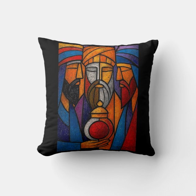 Modern Stained Glass Three Wise Men Throw Pillow (Front)