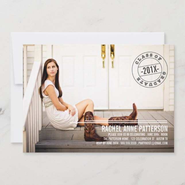 Modern Stamp Photo Graduation Party Announcement (Front)