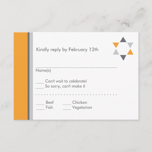 Modern Star Bar Mitzvah Response Card Orange (Front)