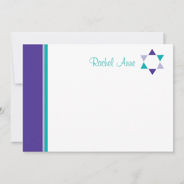 Modern Star Bat Mitzvah Thank You Card (Front)