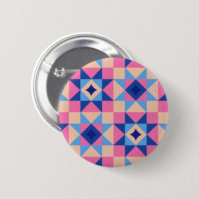 Modern Star Block Quilt 2 Inch Round Button (Front & Back)