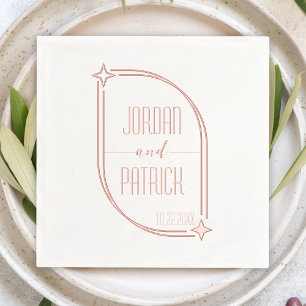 Modern Star Frame Personalized Name & Date Wedding Foil Napkins