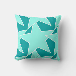 Modern Star Geometric - Aqua and turquoise Throw Pillow