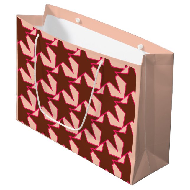 Modern Star Geometric - chocolate and peach Large Gift Bag (Front Angled)