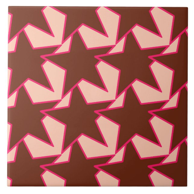 Modern Star Geometric - chocolate and peach Tile (Front)