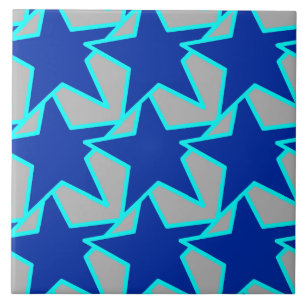Modern Star Geometric Cobalt Blue and Grey Tile