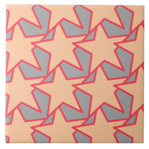 Modern Star Geometric - coral orange and grey Tile