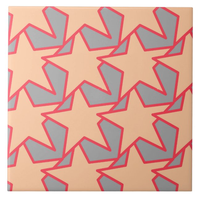 Modern Star Geometric - coral orange and grey Tile (Front)