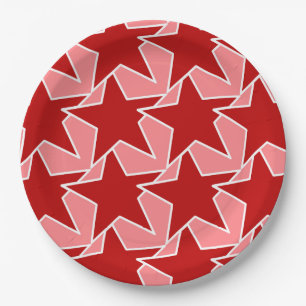 Modern Star Geometric - coral red and pink Paper Plate