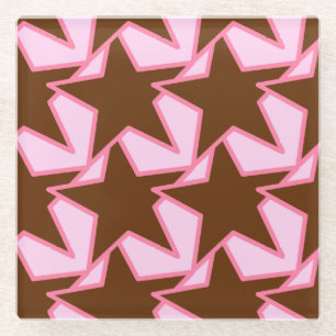 Modern Star Geometric - dark brown and pink Glass Coaster