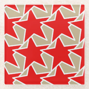 Modern Star Geometric - deep red and taupe Glass Coaster