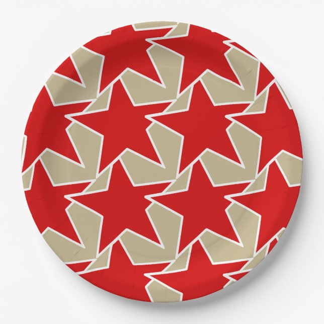 Modern Star Geometric - deep red and taupe Paper Plate (Front)