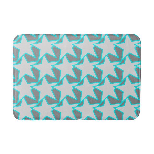 Modern Star Geometric - grey and turquoise Bath Mat (Front)