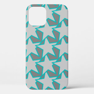 Modern Star Geometric, Grey and Turquoise iPhone 12 Case