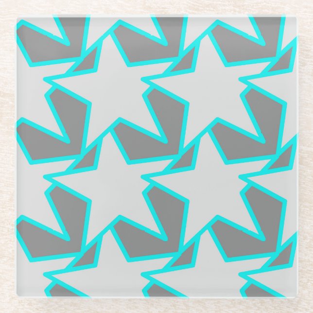Modern Star Geometric - grey and turquoise Glass Coaster (Front)