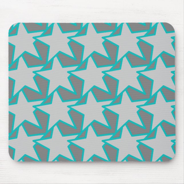 Modern Star Geometric, Grey and Turquoise Mouse Pad (Front)