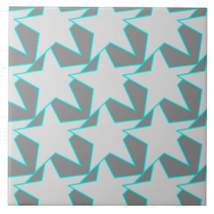 Modern Star Geometric - grey and turquoise Tile