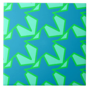 Modern Star Geometric Pattern, Jade Green and Blue Tile