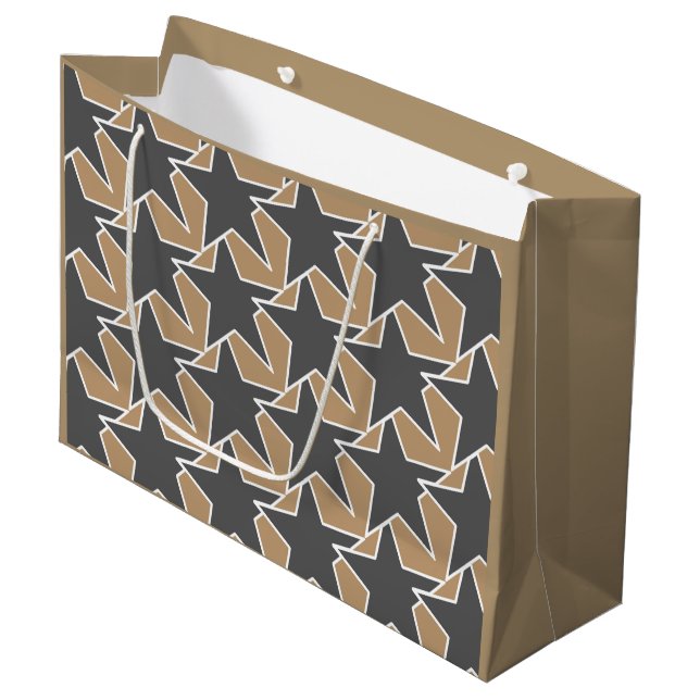 Modern Star Geometric - taupe and grey / grey Large Gift Bag (Front Angled)
