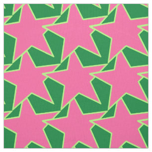 Modern Star Geometric - watermelon pink and green Fabric