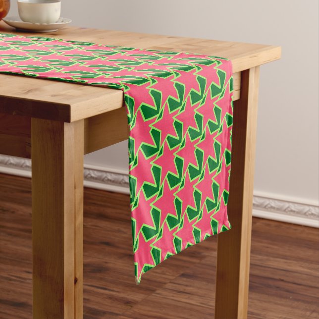 Modern Star Geometric, Watermelon Pink and Green Short Table Runner (In Situ)