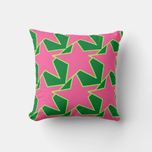 Modern Star Geometric - watermelon pink and green Throw Pillow