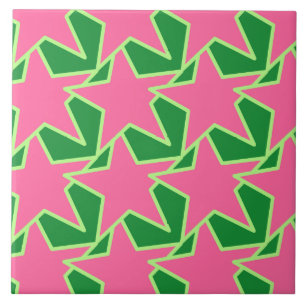 Modern Star Geometric - watermelon pink and green Tile