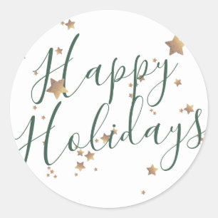 Modern Star Green White Christmas Happy Classic Round Sticker