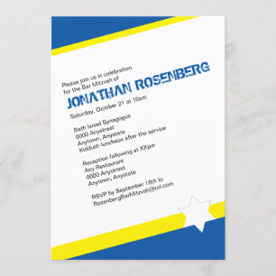 Modern Star of David Bar Mitzvah Invitation Blue