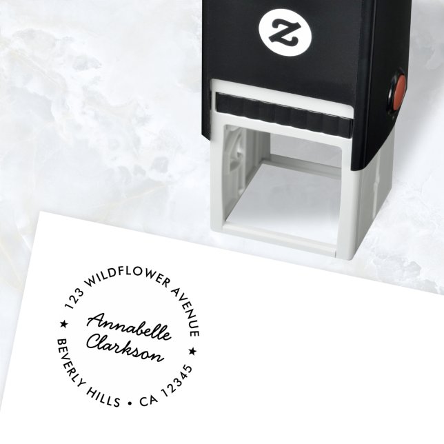 Modern Star | Script Round Return Address Self-inking Stamp (Creator Uploaded)