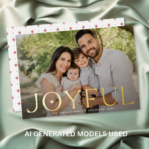 Modern Star Typography Joyful Photo Foil Holiday Card