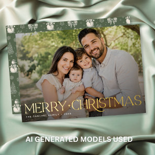 Modern Star Typography Merry Christmas Photo Foil Holiday Card