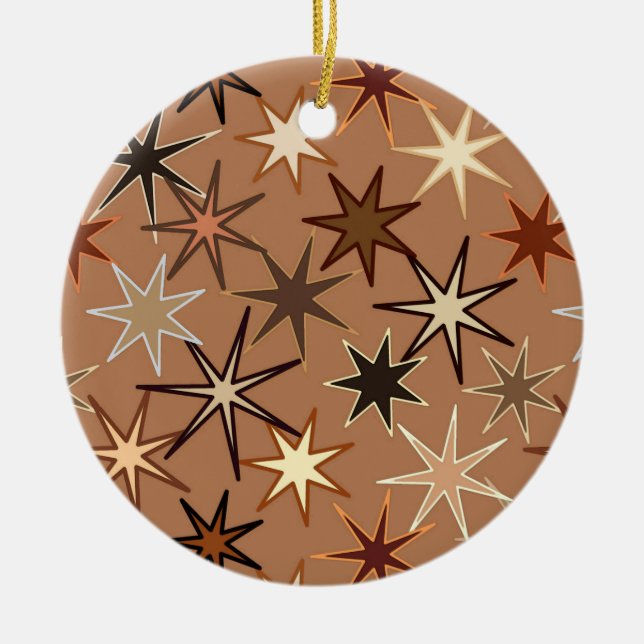 Modern Starburst Print, Coffee Brown and Beige Ceramic Ornament (Front)