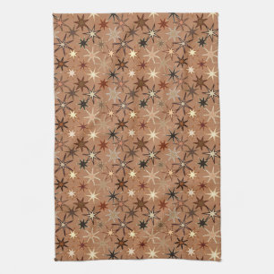 Modern Starburst Print, Coffee Brown and Beige  Kitchen Towel