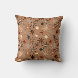 Modern Starburst Print, Coffee Brown and Beige Throw Pillow